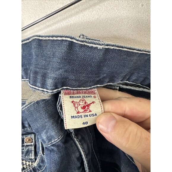 True Religion Jeans Men’s 40X29 Straight Leg Distressed USA Blue Denim - Picture 6 of 8